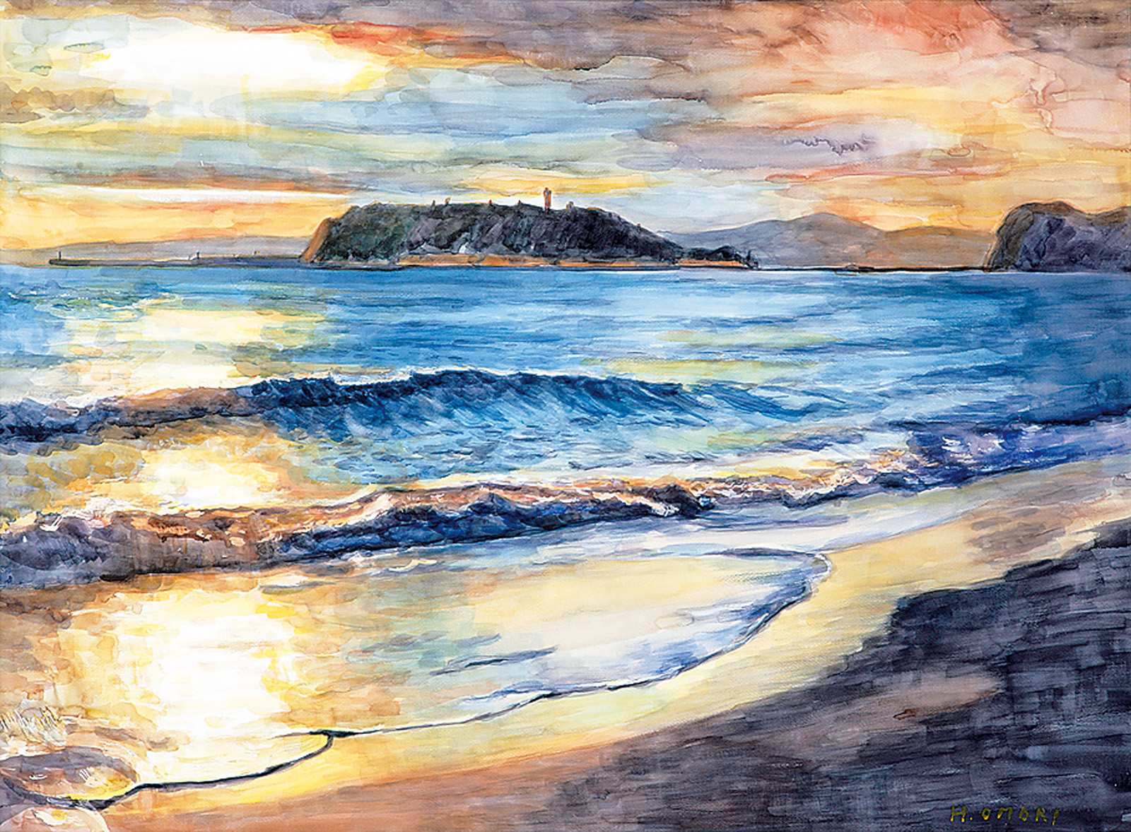 【取寄せ可】e4650　真作保証　油彩　風景画　原徳太郎　「山陰の海」　F10号　額縁 自然、風景画