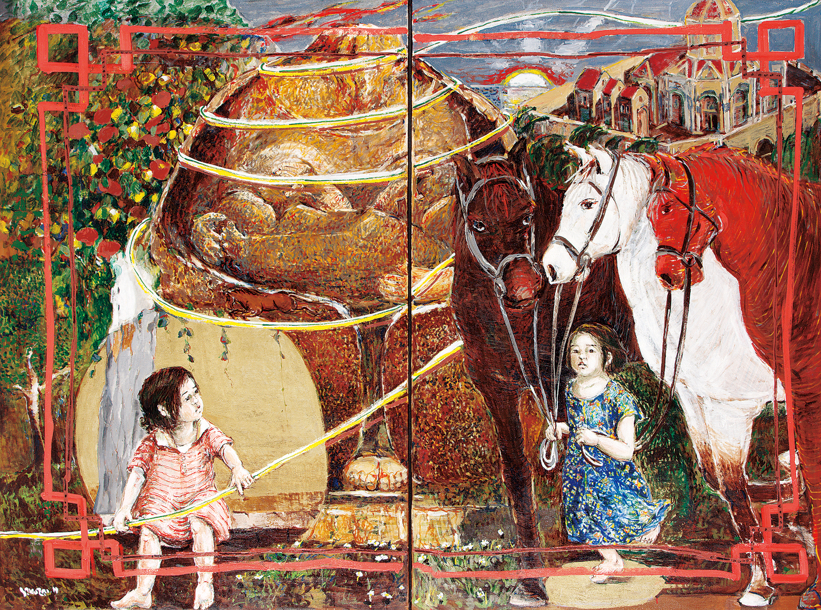 櫻井一 母子像と馬を引く幼女 太平洋美術会